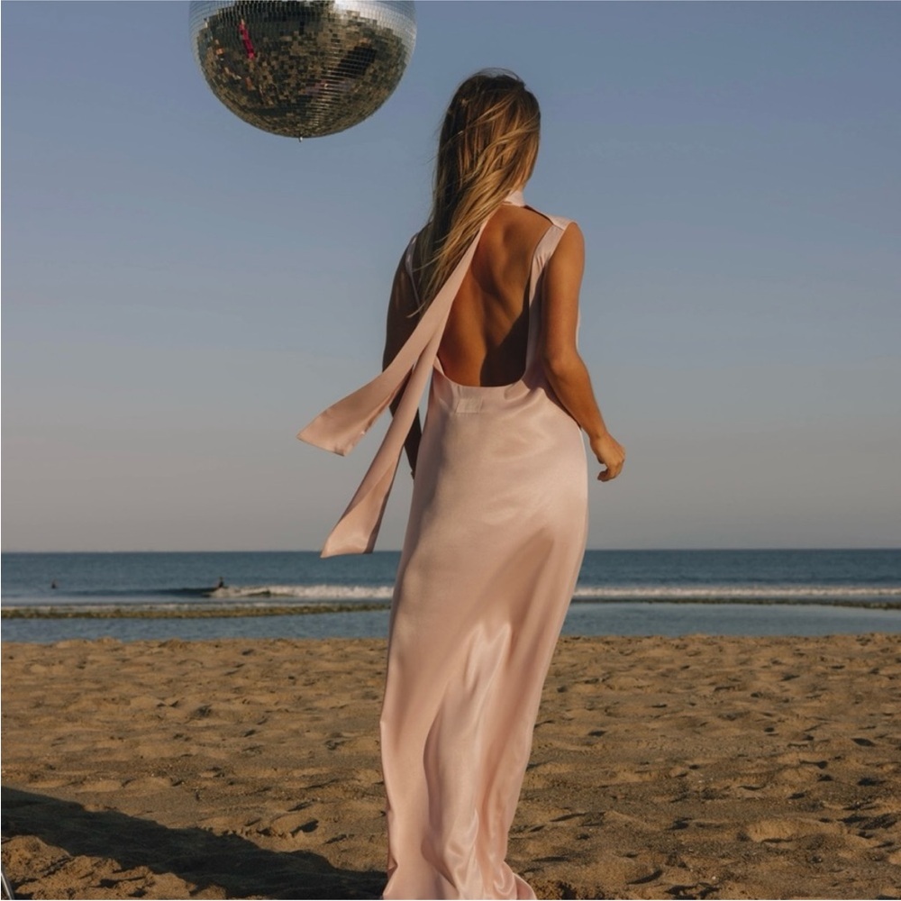 Daily Drills Blush Pink Satin Maxi Dress